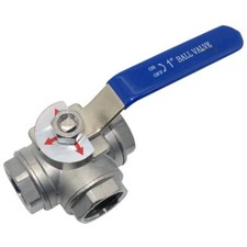 1" NPT Female T-Type 3-Way Ball Valve 316 Stainless Steel WOG1000 Handle
