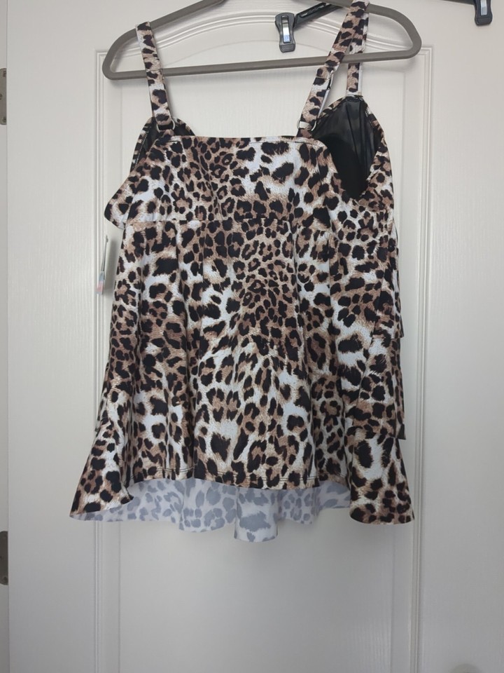 Swim Solutions Womens Leopard Pleated Front Tankini, Size 22W eBay