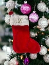 Letter L Embroidery Stocking Red, White, Gold Christmas Traditional Colors