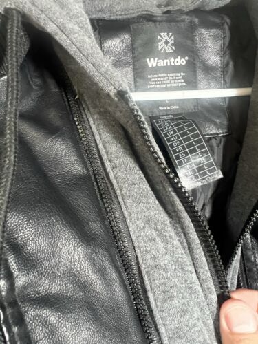 NEW Wantdo Men’s Leather Bomber Jacket With Removable Hood Size: Large NWT - Picture 11 of 11