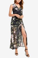 GUESS Nadira Ruched Floral Maxi Dress Black M NEW! $128