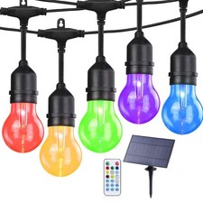 35FT Solar String Lights Outdoor, 11 Shatterproof LED Edison Bulbs, Dimmable ...