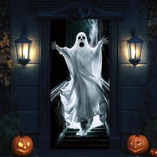 Halloween Decorations Door Cover, Scary Ghost Escaping Stairs Spooky Banner Bath