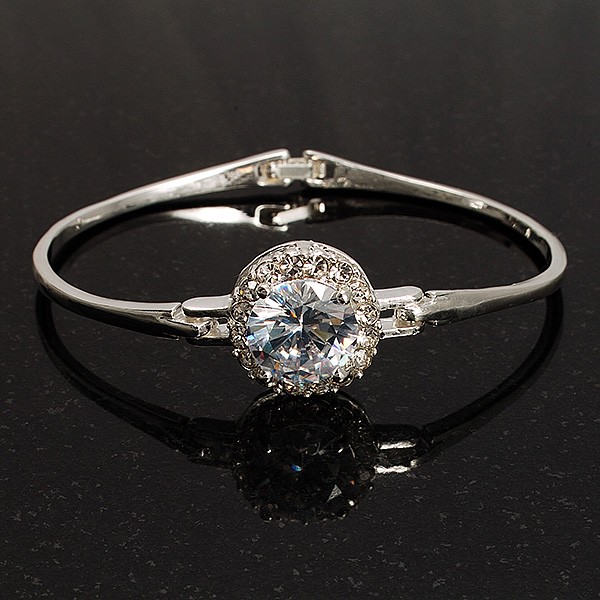 Classic CZ Crystal Bangle Bracelet (Silver&Clear)