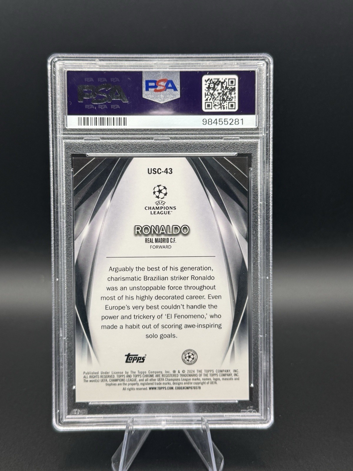 Topps 2023-24 UEFA Club Competitions Ronaldo Ultimate Stage Orange /25 PSA 10 view 2