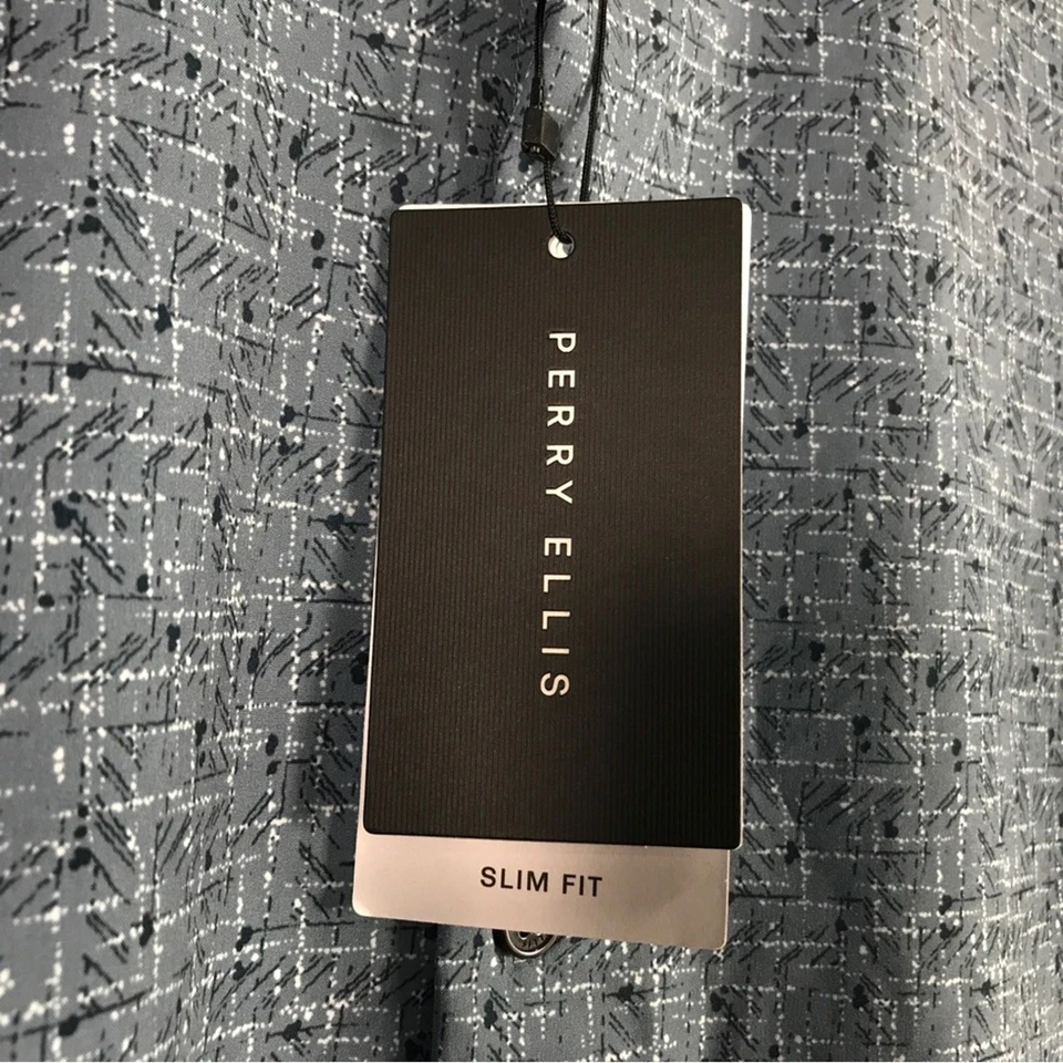 Perry Ellis Slim Fit Textured Print Shirt, Men's Size M - Blue Mirage - Image 3 of 4