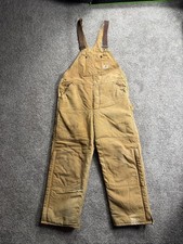 Carhartt R27 BRN Men  s Tan Cotton Lined Insulated Work Bib Overalls 38x30