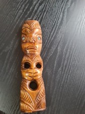 Hand Carved Māori Tiki Kauri Wood  Paua Shell Eyes Aotearoa New Zealand 24cm