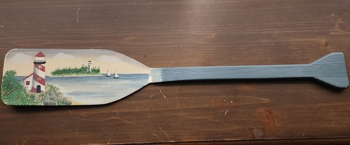 Painted Oar Boat Paddle Lighthiuse Scene 24x4 Wall Decor