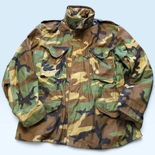 Vintage USGI M65 Field Coat Mens Large Woodland Camo Cold Golden MFG USA 80s