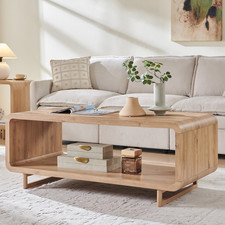 48" Modern Coffee Table, 2-Tier Minimalist Center Table with Storage Shelf, Curv