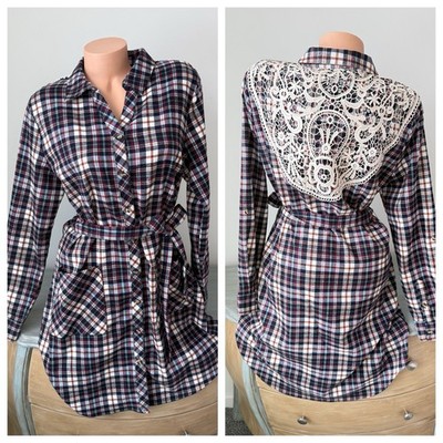 Grace &Lace Shirt Dress L Luxury Flannel Plaid Cabin Core Country Cottage Belted