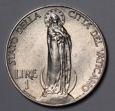 1931 Vatican City 1 Lira Coin Pius XI  KM#?5 aUnc