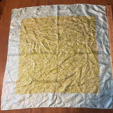Vintage 60s Glentex 100 Silk Scarf Mod Floral Lime Aqua Hand Rolled  Japan
