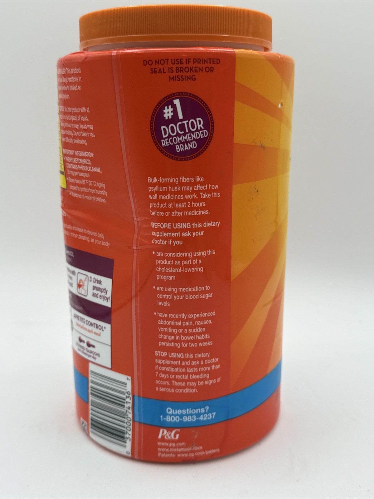 Metamucil Psyllium Fiber Powder Supplement Orange Flavored - 180 Doses