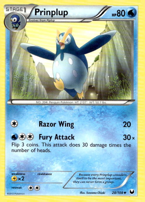 Prinplup 28/108 Uncommon Dark Explorers Pokemon Lightly Played