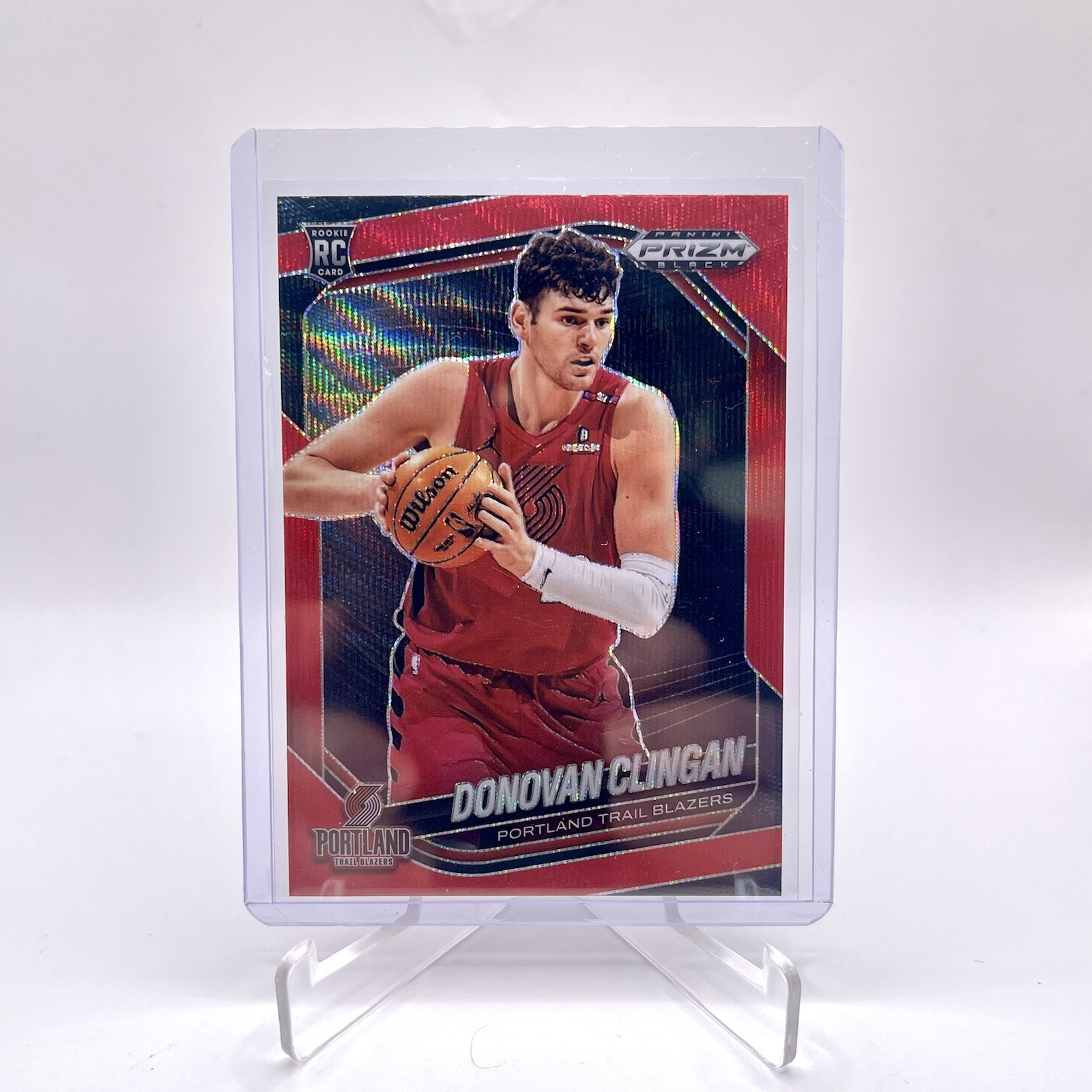 2024-25 Prizm Black Donovan Clingan RC Ruby Wave Prizm #131 Trail Blazers