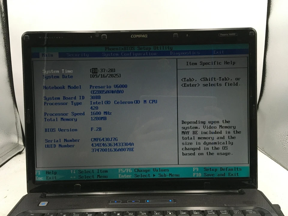 HP COMPAQ PRESARIO V6000 - BOOTS TO BIOS - INTEL CELERON M - 1GB RAM - READ - BB - Image 2 of 4