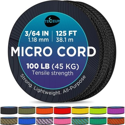Micro Paracord   Black   1.18 Mm X 125 Ft   Micro Utility Cord   Thin Braided Pa