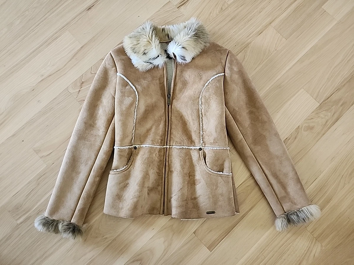 Y2K LEI Faux Suede Fur Jacket Size Small Full Zip Long Sleeve