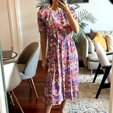 Liz Claiborne floral vintage midi dress size 6 white purple 