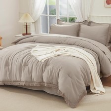 Andency Oversized King Comforter Set Wheat 120X98-7 Pieces Boho Tassel Bed In A