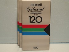Qty, 3 - Maxell Epitaxial VHS Video Cassette Blank Tapes, T-120, 2-6 Hours