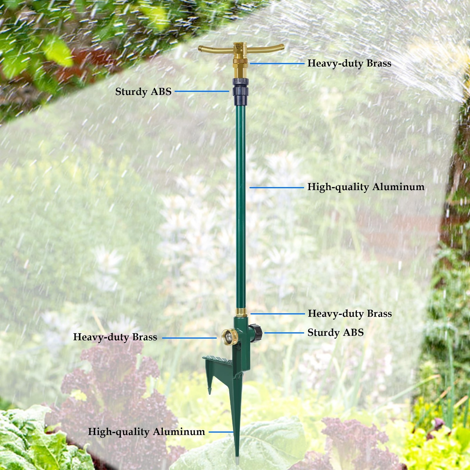 3-Arm Garden Sprinkler, High-Rise Lawn Sprinkler, 360 Degree Rotation Garden ...