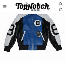 Hudson Mens L 8 Ball Leather Bomber Jacket Co...