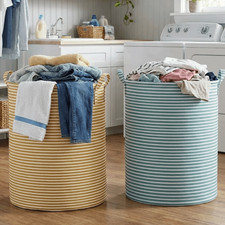 Non-Woven Fabric Striped Laundry Basket Folding Large Capacity Clothes Storage