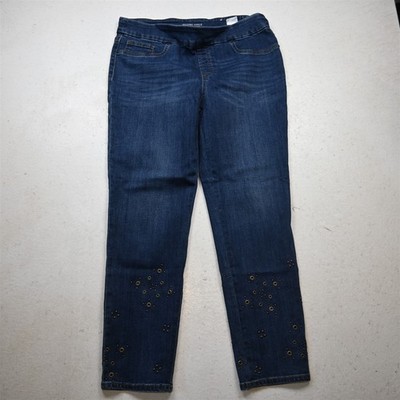 Chicos 12 High Rise Jegging Ankle Pull On Dark Ring Embellished Womens Jeans
