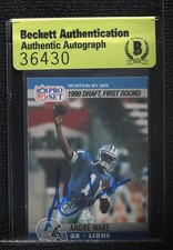 BAS 1990 Pro Set Draft Andre Ware #675 Beckett Auth Sticker Auto 3c7