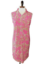 TOMMY HILFIGER Sz 8 Shift Dress Pink Brown White Floral Sleeveless Stretch Knit