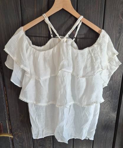Umgee Womens L large top blouse shirt beach boho cottage core chic adjust halter
