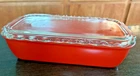 Vtg Jeanette Glass Red Refrigerator Dish Rectangle Scalloped Lid Cottagecore