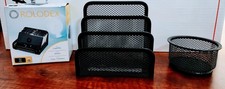 Rolodex Black Mesh Desk Organizer Set Card File Sorter Pencil Cup New