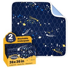 2 PCS Blue 5 Layer Waterproof Bed Wetting Pee Washable Pads 36x36 Inch