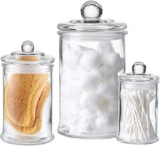Glass Apothecary Jars with Lids Set of 3 Clear Bathroom Storage Containers