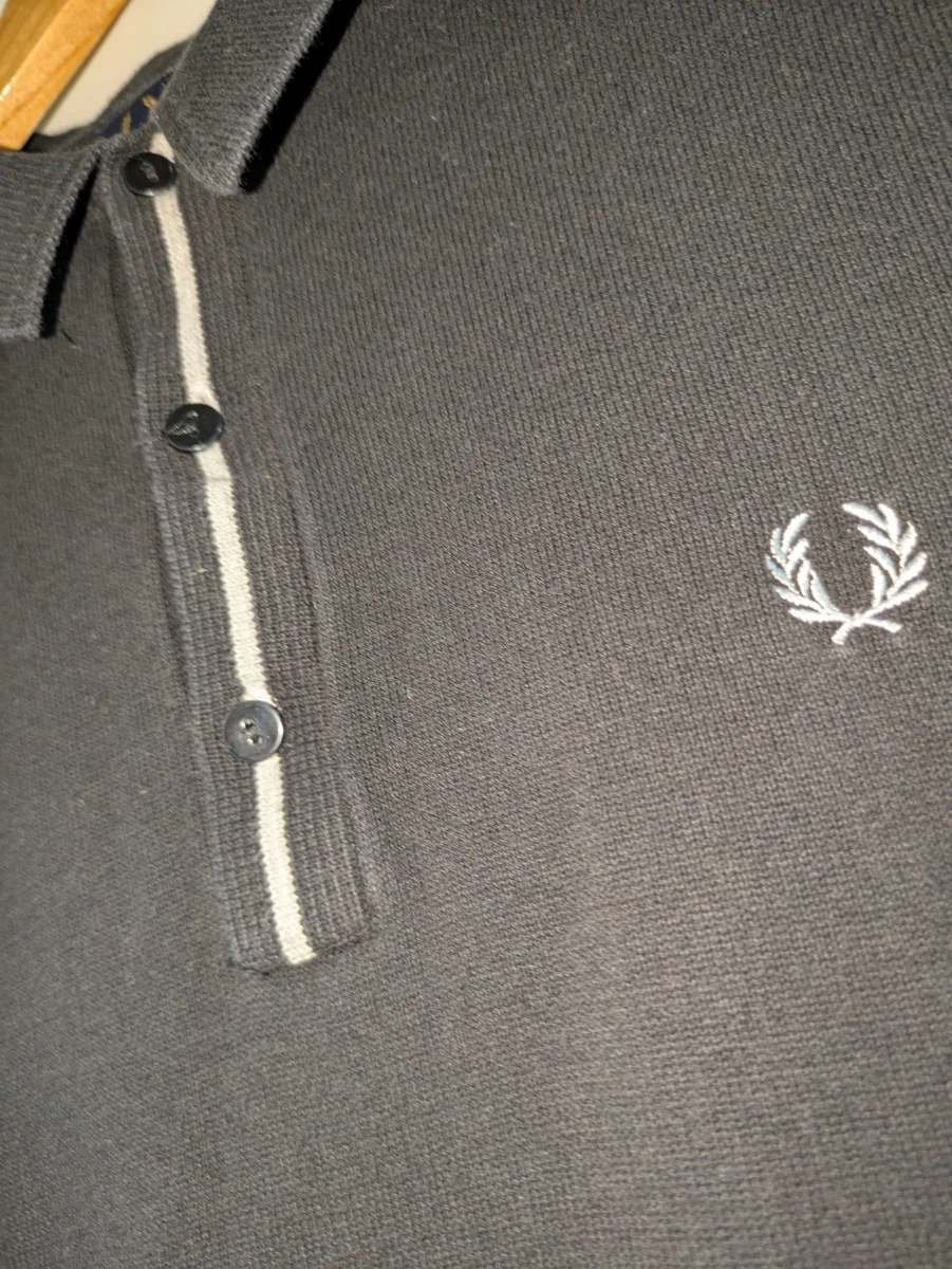 Fred Perry Polo Tricot Negro Con Ribete De Algodón Ajuste Slim Medio M