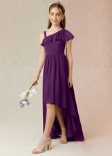 Azazie Bridesmaid Dress Mango Junior Grape A-Line Ruched Chiffon Dress Size 8