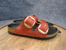 Birkenstock Arizona Big Buckle Fire Red Gold Leather Sandal Size 38 US 7 Narrow