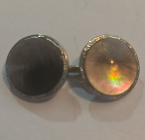 Flavelle Gold Plated Round Mother of Pearl Chain Link Men's Cufflinks Signed