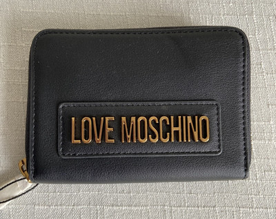 Love Moschino Logo Black Zip Around Wallet New With Tags