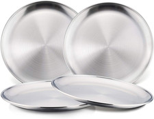Toddlers Kids 18/8 Stainless Steel Plates, Durable Metal 304 Feeding 8In Dishes