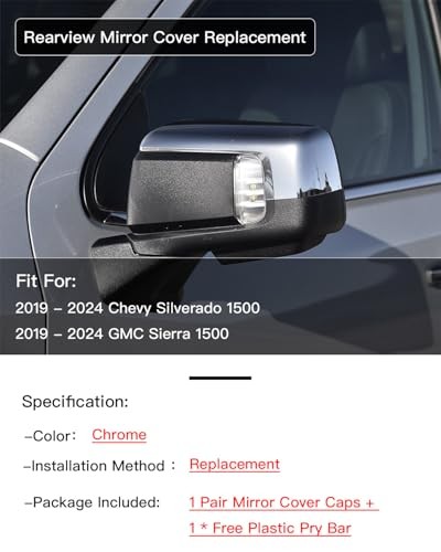 Spiegelabdeckung Kappe Blende kompatibel mit 2019-2024 Chevy Silverado 1500, Chrom - Bild 3 von 7