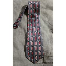 Barrington Mens Silk Tie Gray Red Geometric Trapezoid Printed Italy Made in USA