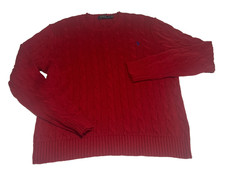 POLO Ralph Lauren Red Crew Neck Cable Knit Sweater Mens XL