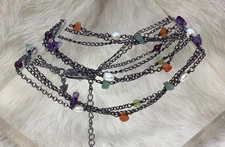 Estate Silpada Sterling Silver Carnelian Aquamarine Pearl Triple Strand Necklace