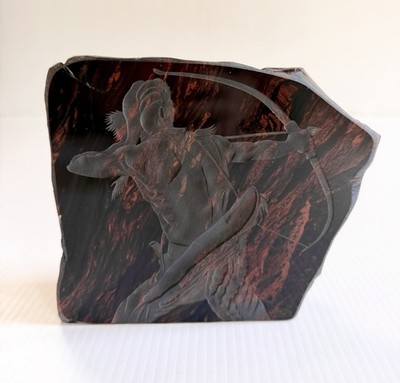 1973 René Skuta Mahogany Obsidian Lapidary Art Sculpture, Native American Archer