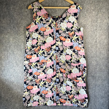 Next Floral Short Dress Womens UK 14 Pink Linen V Neck Sleeveless Cottage Tunic